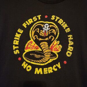Cobra Kai Strike First Strike Hard No Mercy Graphic Tee Black XL Cotton